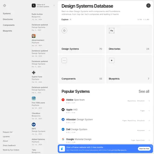 Screenshot of Design Systems Database website