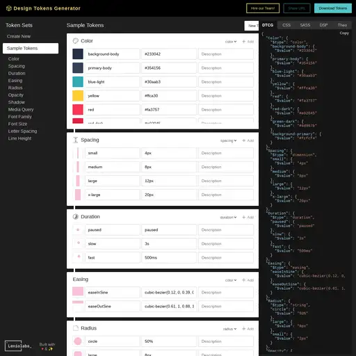 Screenshot of Design Tokens Generator website