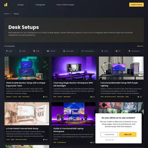 Screenshot of Desk Setups website