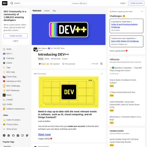 Screenshot of DEV Community website