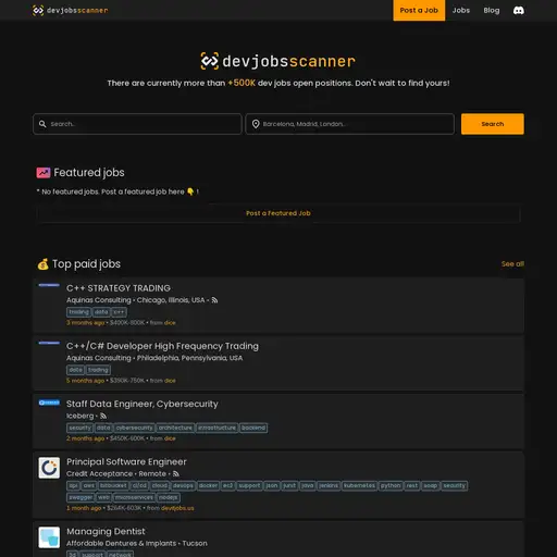 Screenshot of Dev Jobs Scanner website