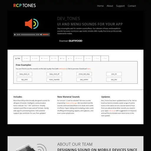 Screenshot of Dev_Tones website