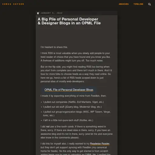 Screenshot of Developer Blog List website