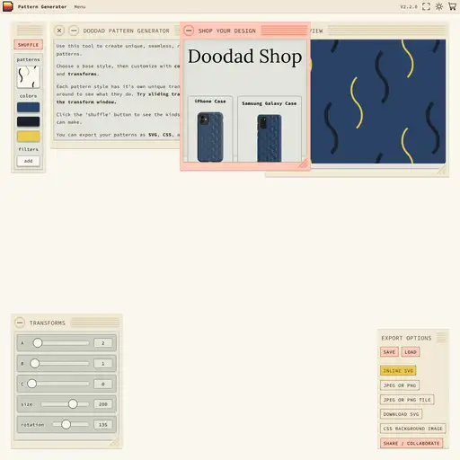 Screenshot of Doodad Pattern Generator website