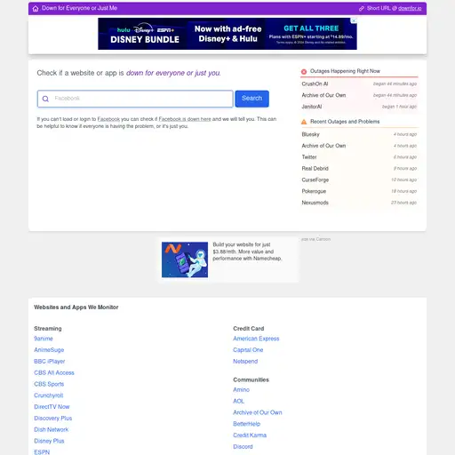 Screenshot of Down for Everyone or Just Me website