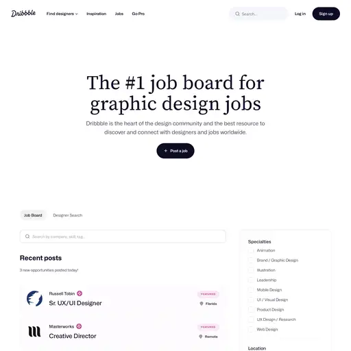 Screenshot of Dribbble Jobs website