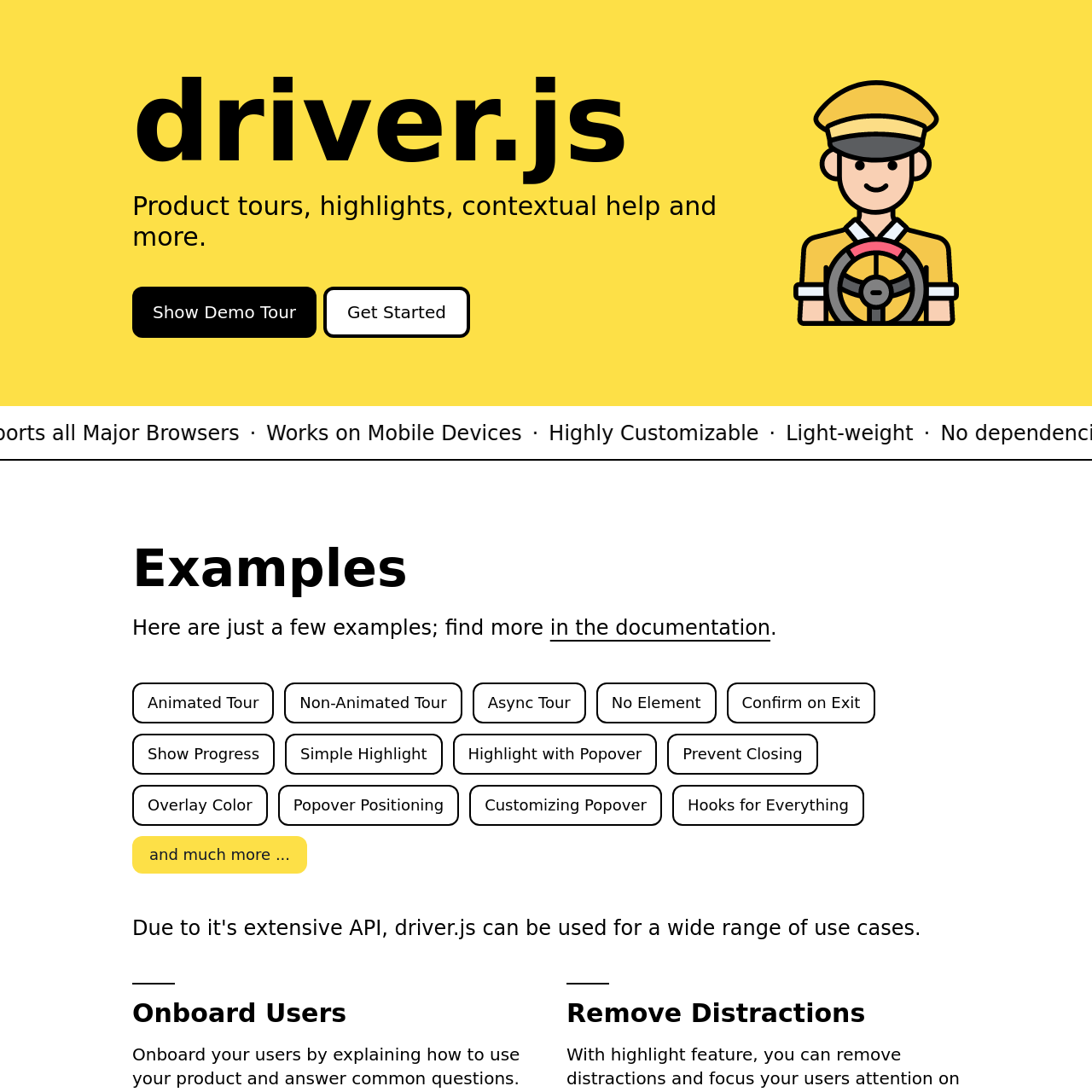 Screenshot of Driver.js website