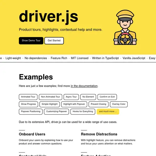 Screenshot of Driver.js website