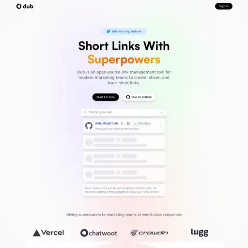 Screenshot of Dub Link Shortener website