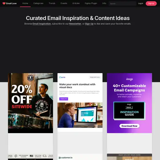 Screenshot of Email Love website