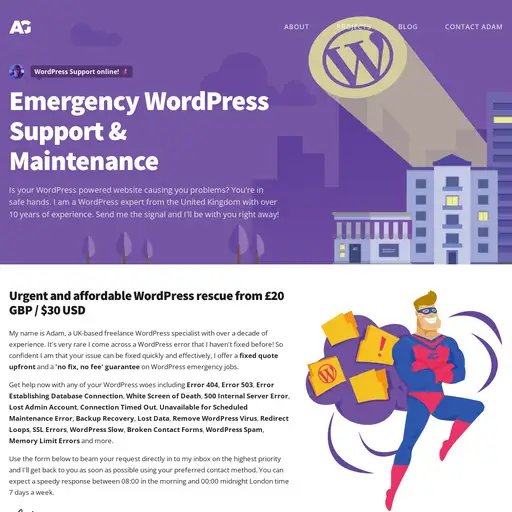 Screenshot of Emergency WordPress Support website