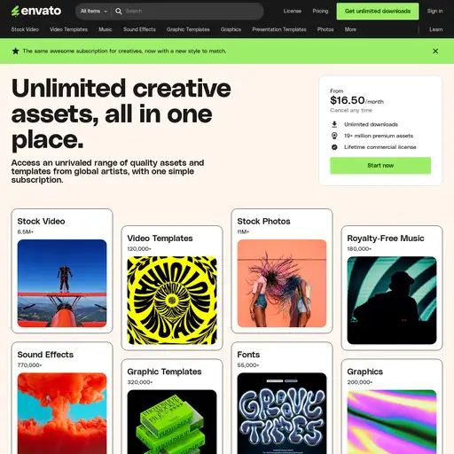 Screenshot of Envato Elements website