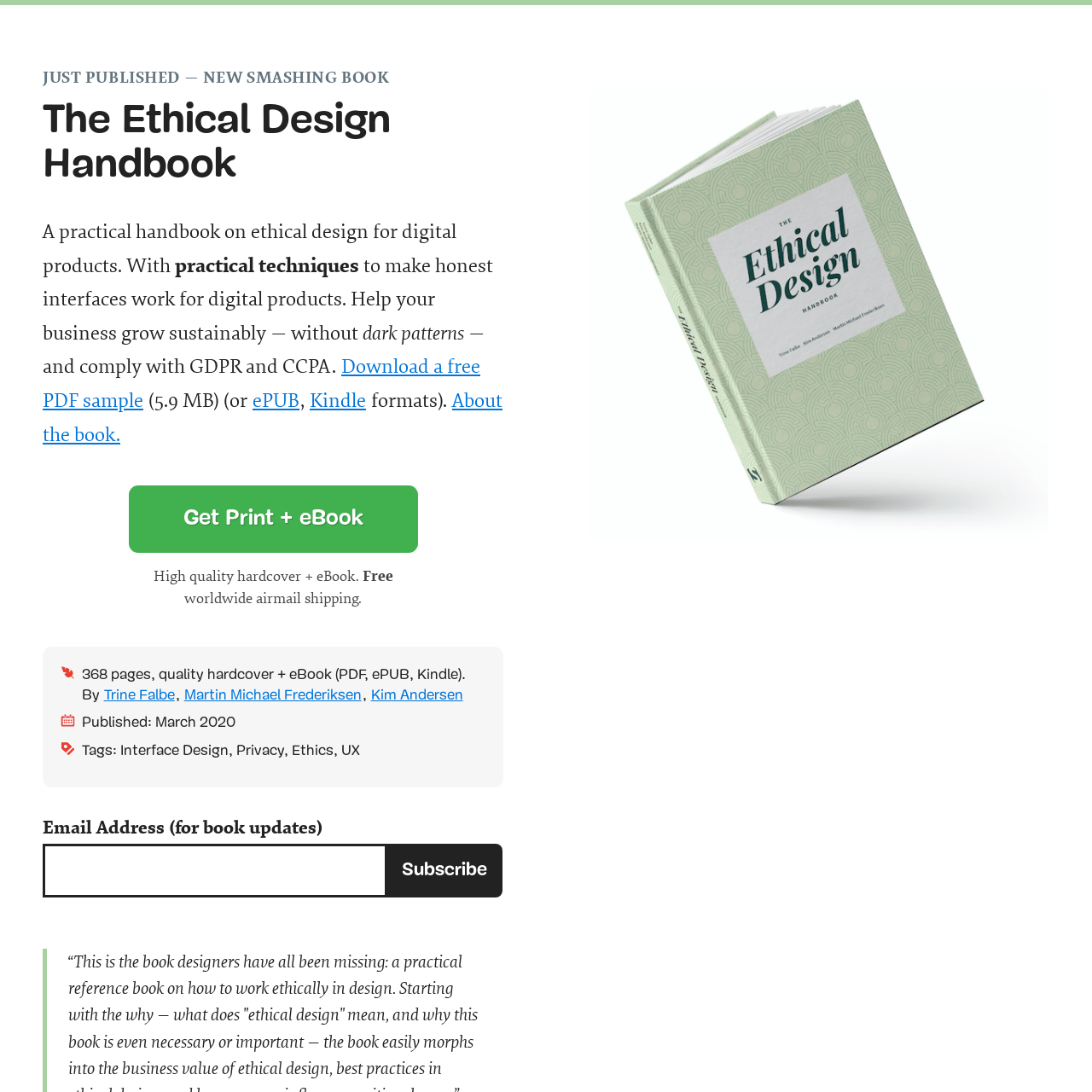 Screenshot of Ethical Design Handbook website