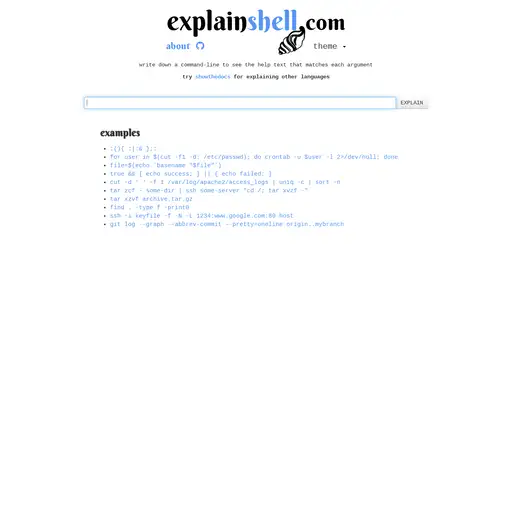 Screenshot of Explain Shell website