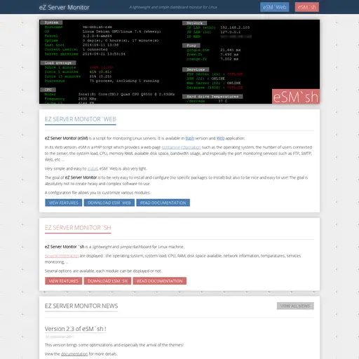 Screenshot of eZ Server Monitor website