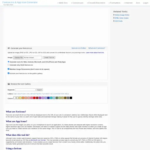 Screenshot of Favicon & App Icon Generator website