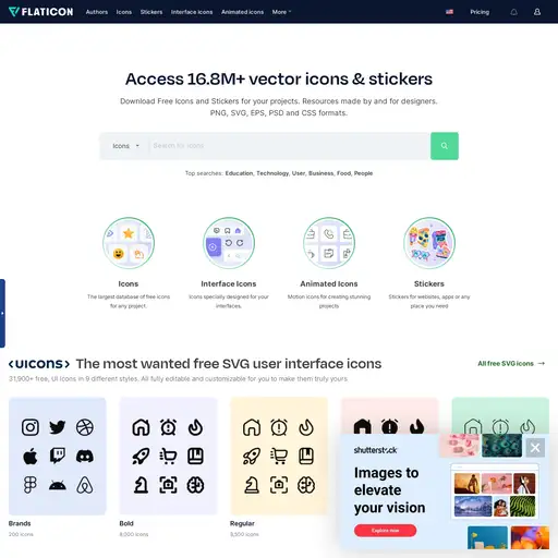 Screenshot of FlatIcon website