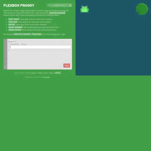 Screenshot of Flexbox Froggy website