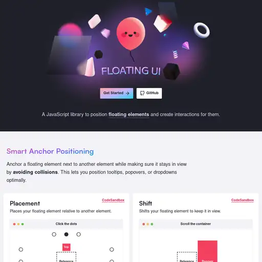 Screenshot of Floating UI website