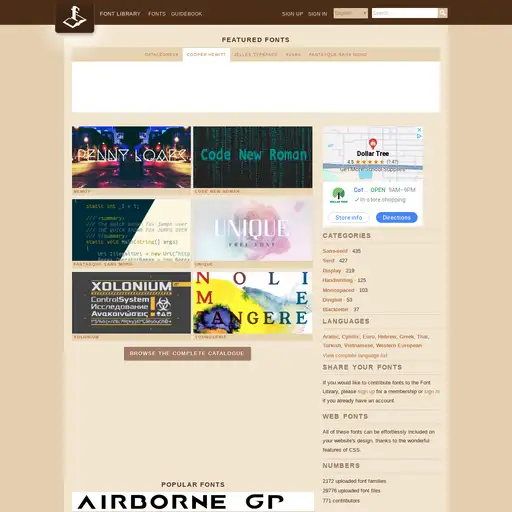 Screenshot of Font Library website