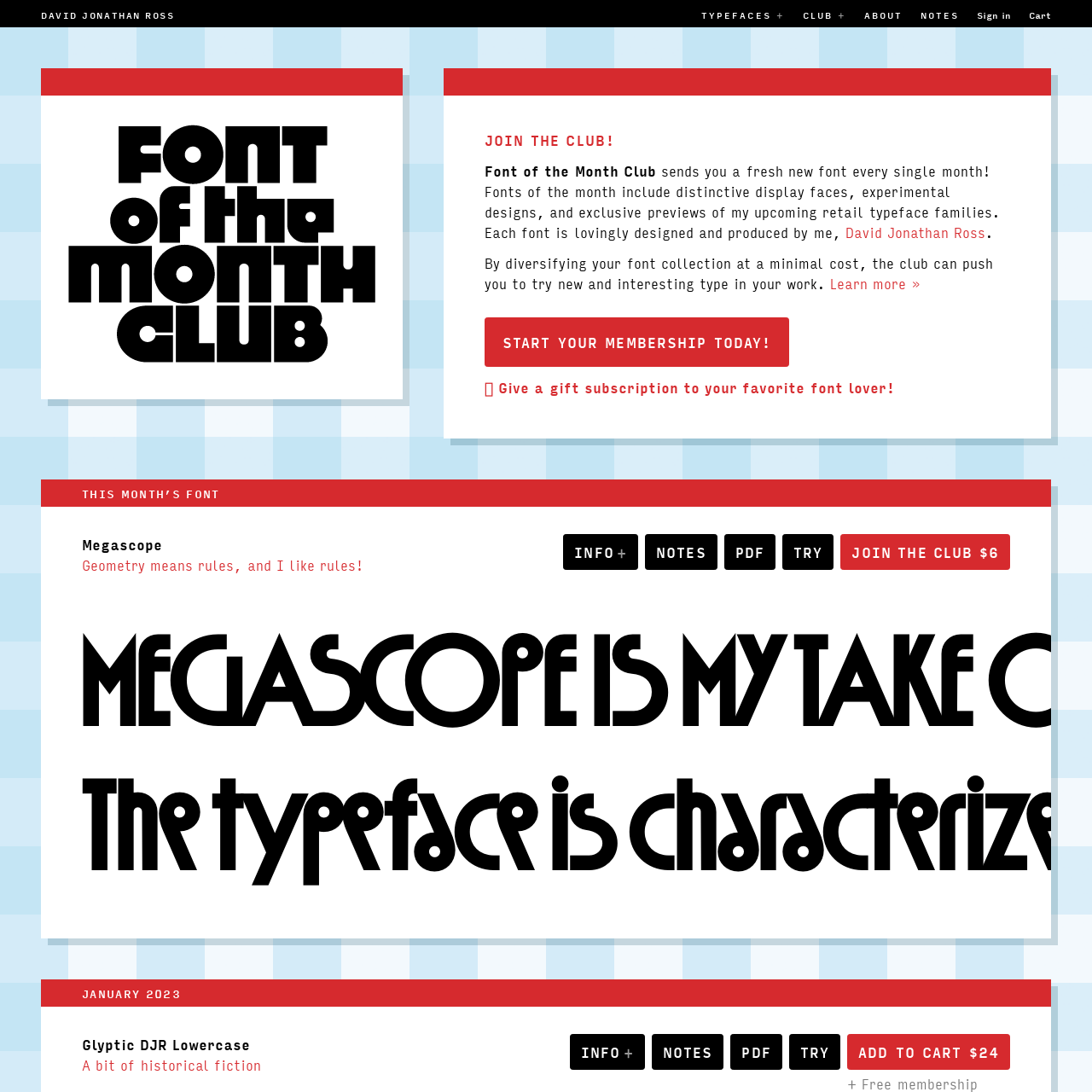 Screenshot of Font of the Month Club website