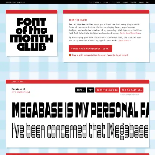 Screenshot of Font of the Month Club website