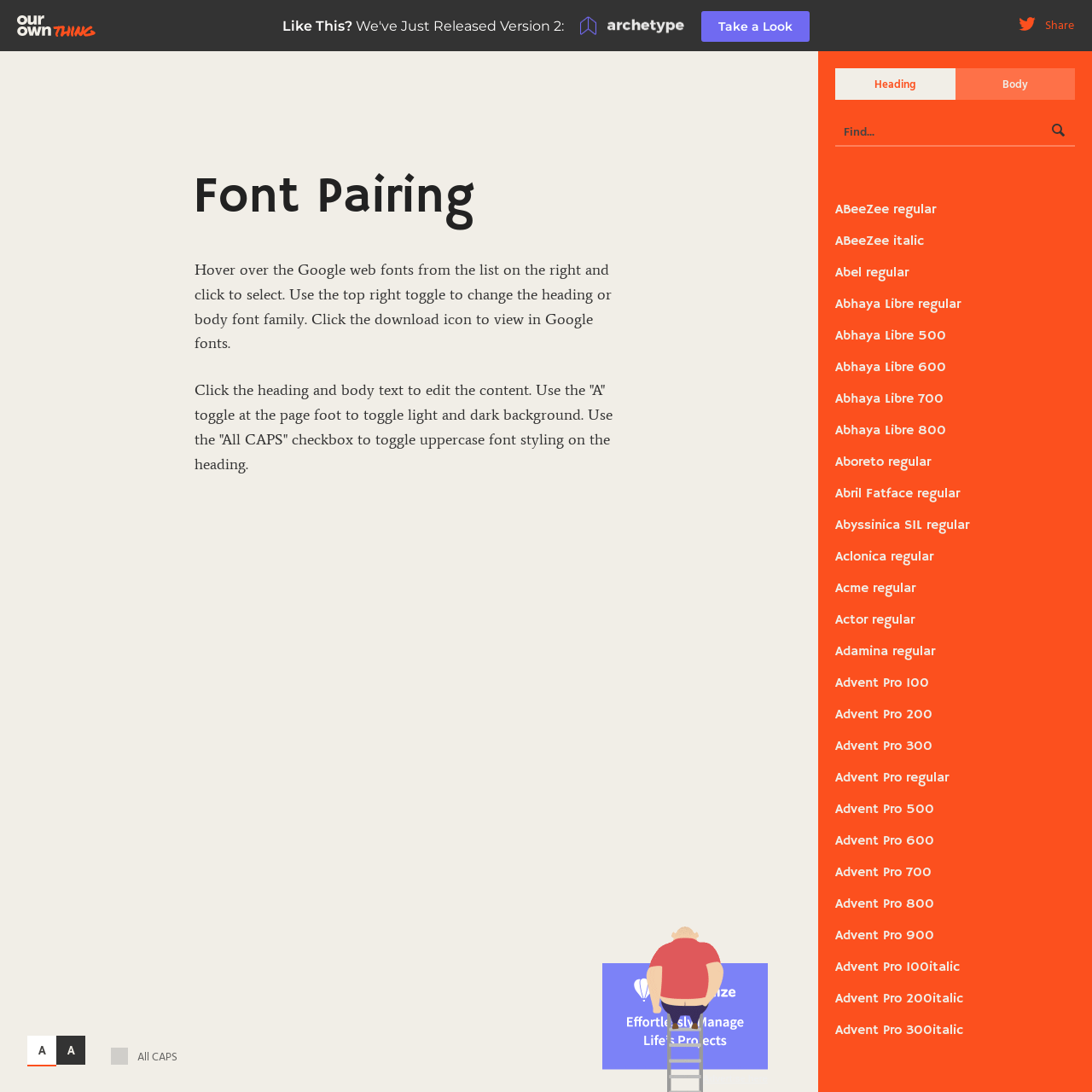 Screenshot of Font Pairing website
