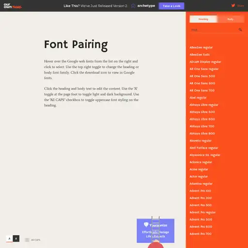 Screenshot of Font Pairing website