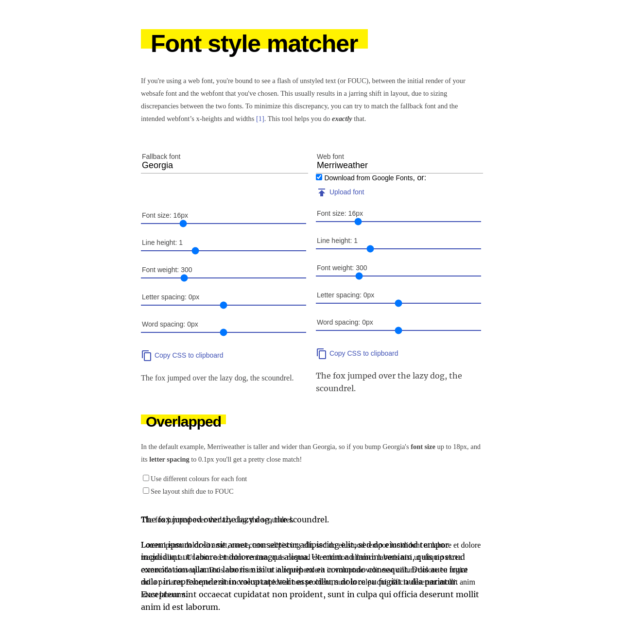 Screenshot of Font style matcher website