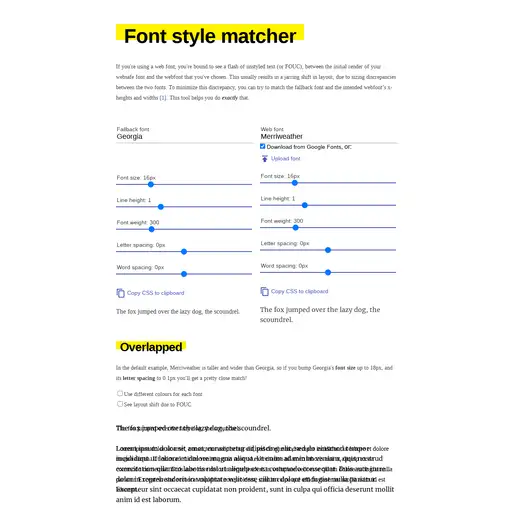 Screenshot of Font style matcher website