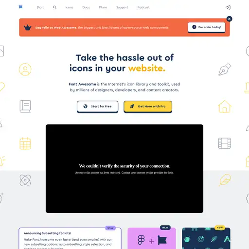 Screenshot of FontAwesome website