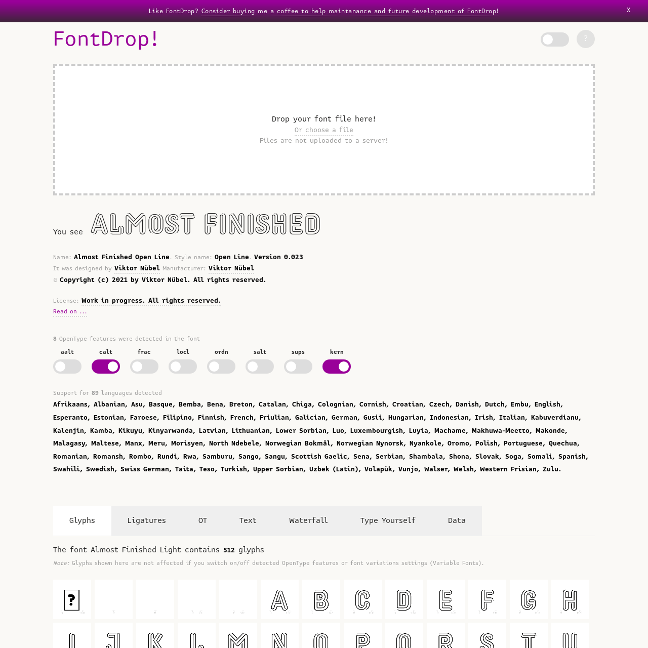 Screenshot of FontDrop website