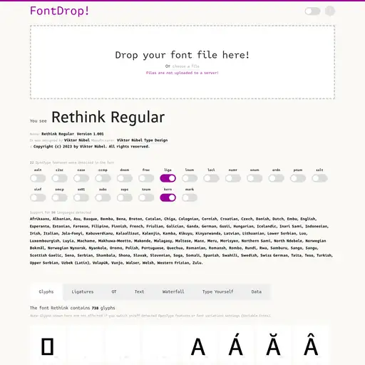 Screenshot of FontDrop website