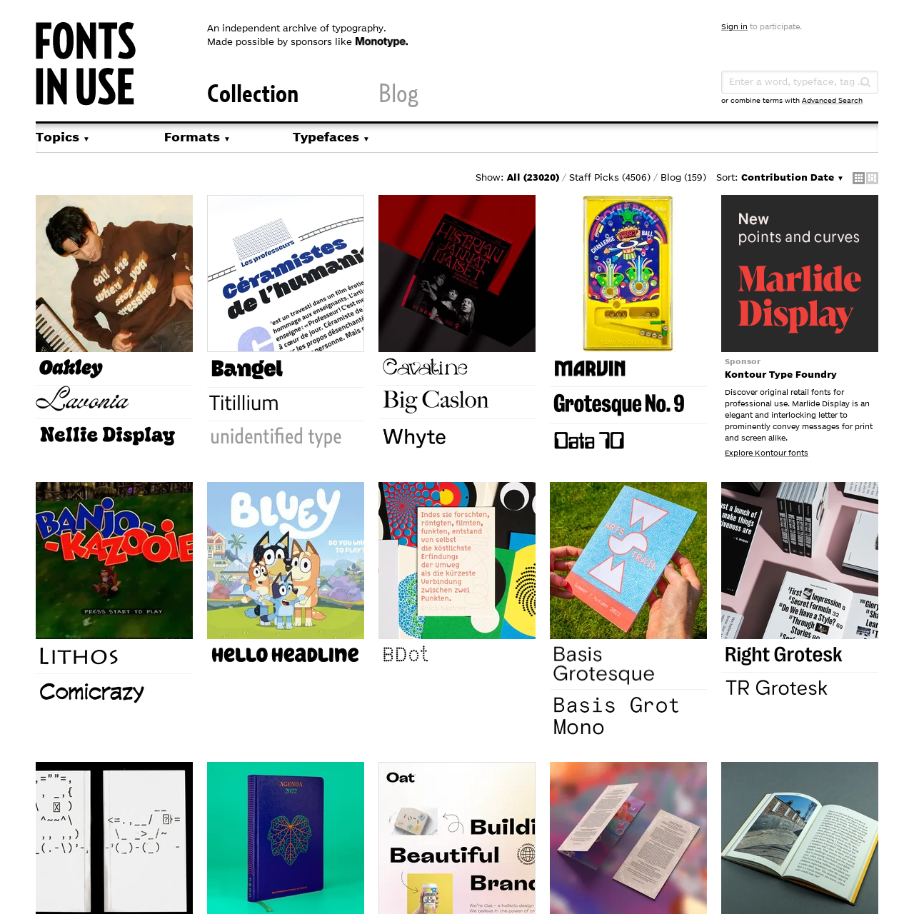Screenshot of Fonts In Use website