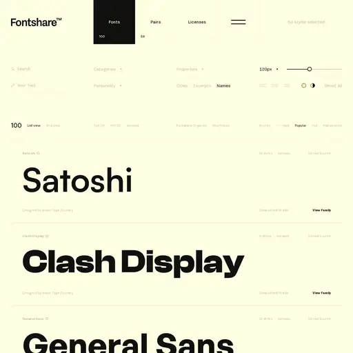 Screenshot of Fontshare website