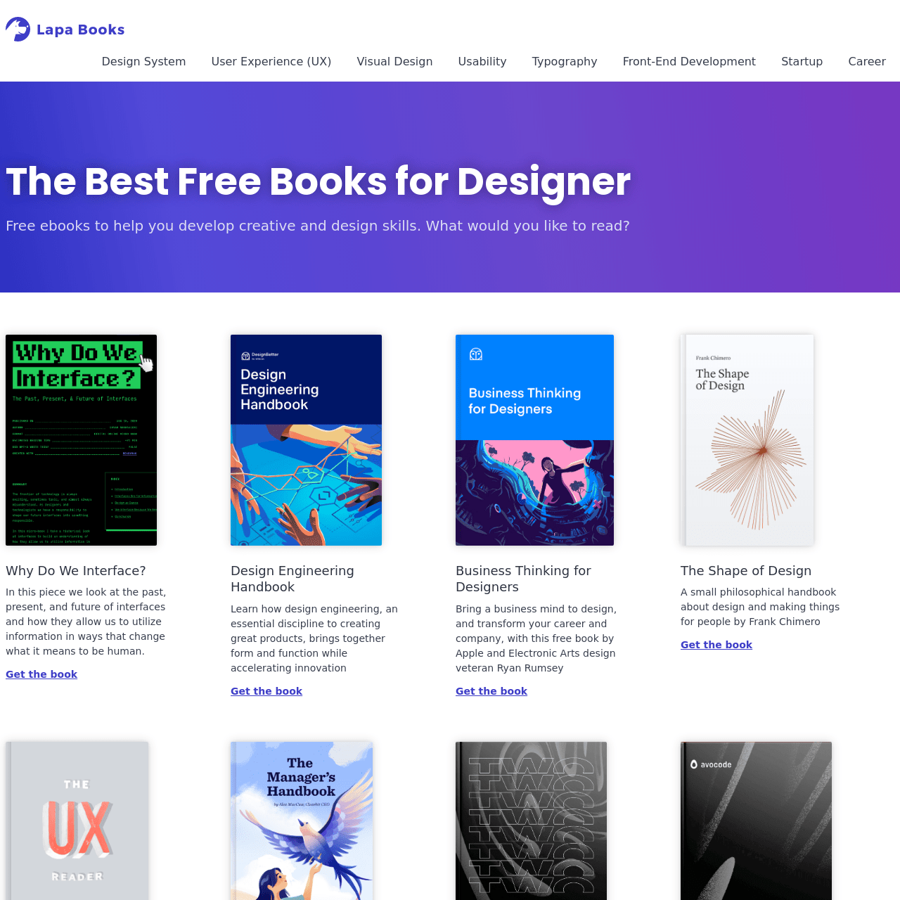 Screenshot of Free Books for Designers website