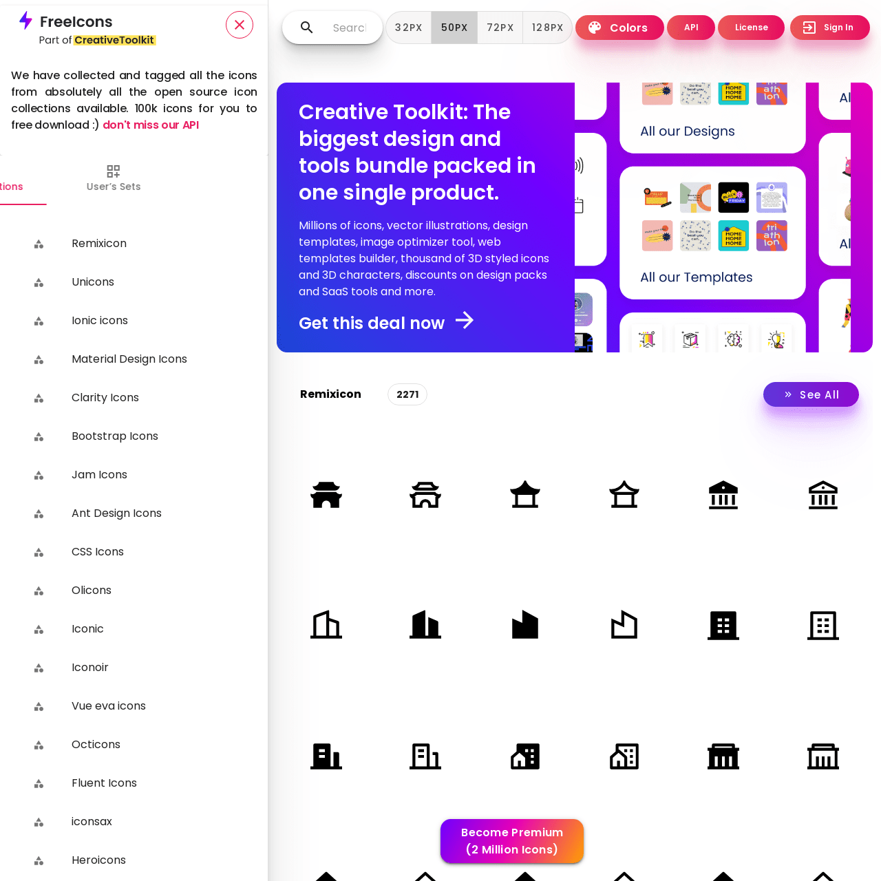 Screenshot of Free Icons website