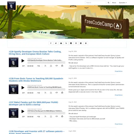 Screenshot of freeCodeCamp Podcast website