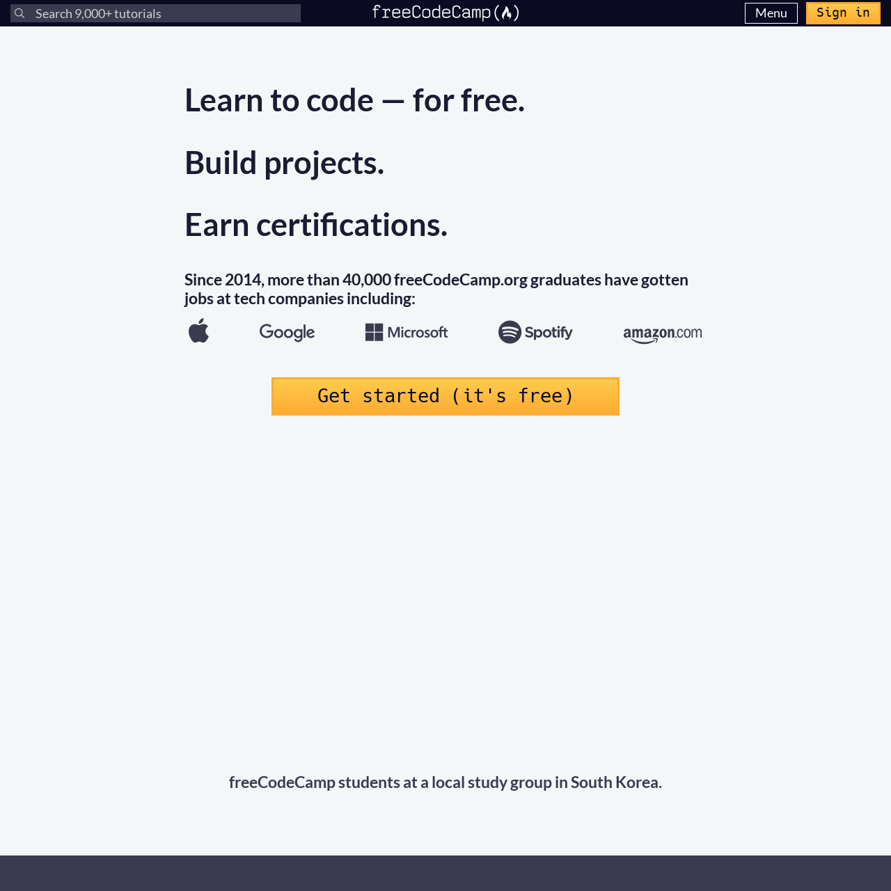 Screenshot of freeCodeCamp website