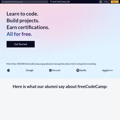 Screenshot of freeCodeCamp website