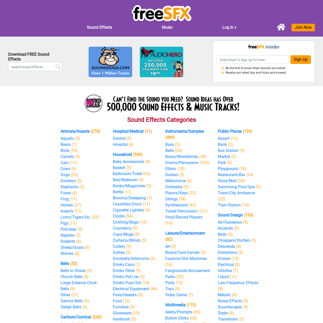 Screenshot of FreeSFX website