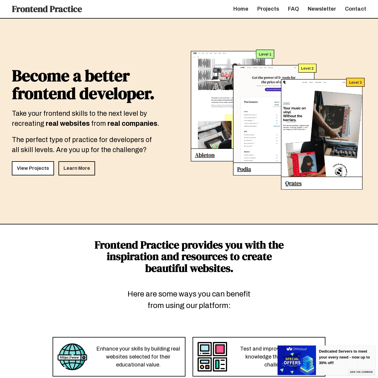 Screenshot of Frontend Practice website