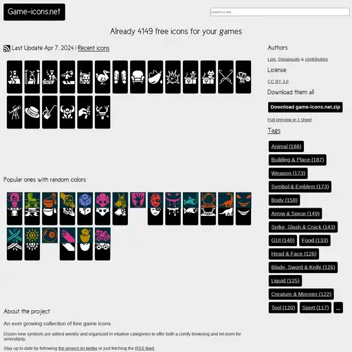 Screenshot of Game Icons website