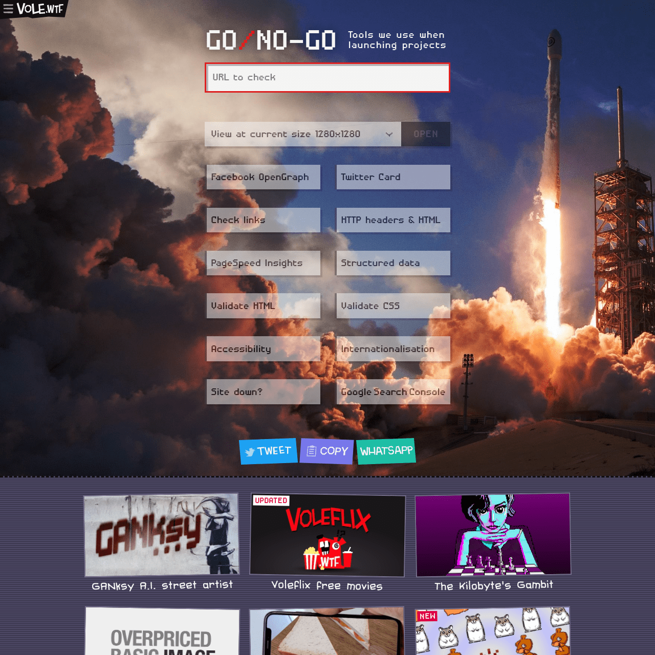 Screenshot of GO/NO-GO website