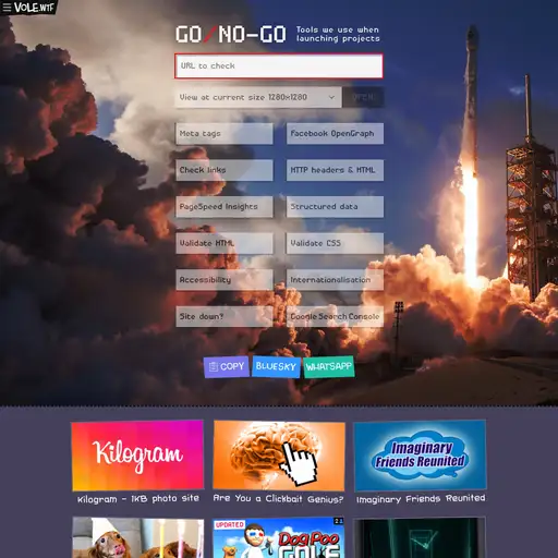 Screenshot of GO/NO-GO website