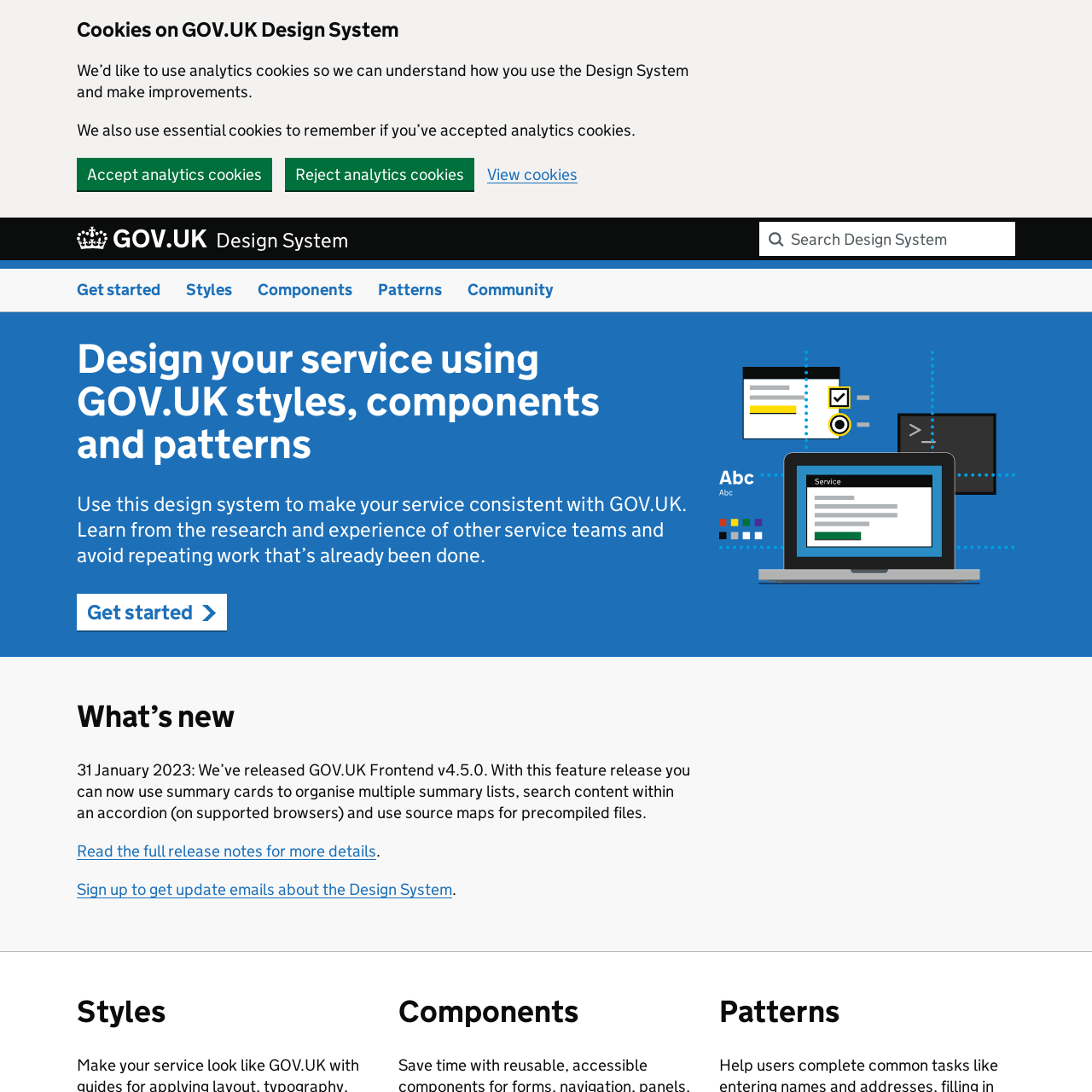 Screenshot of GOV.UK Design System website