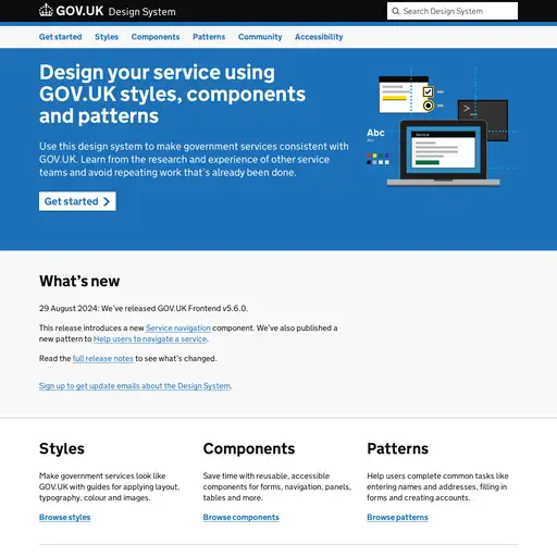 Screenshot of GOV.UK Design System website