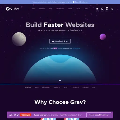 Screenshot of Grav CMS website