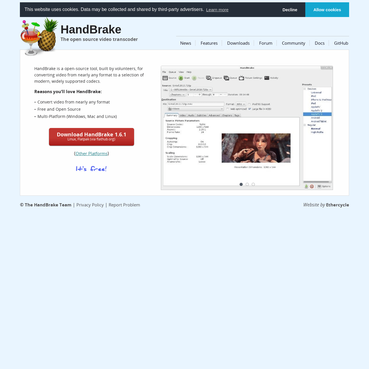 Screenshot of Handbrake website