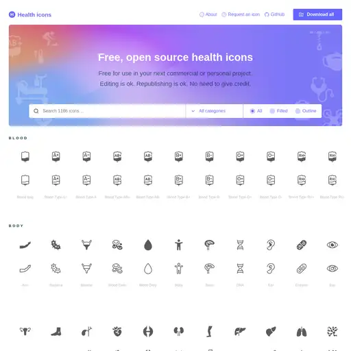 Screenshot of Health Icons website